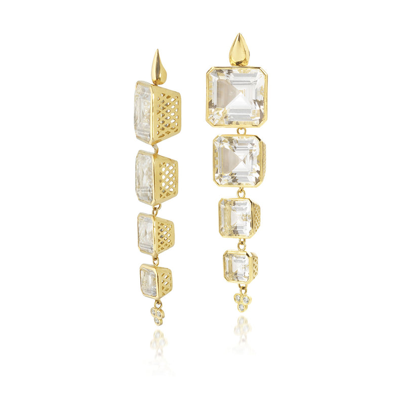 18K Yellow Gold Crownwork Earrings with White Topaz