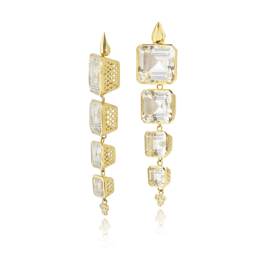 white topaz crownwork earrings