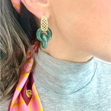 Crosshatch Post Hoop Earrings with Jade Circles
