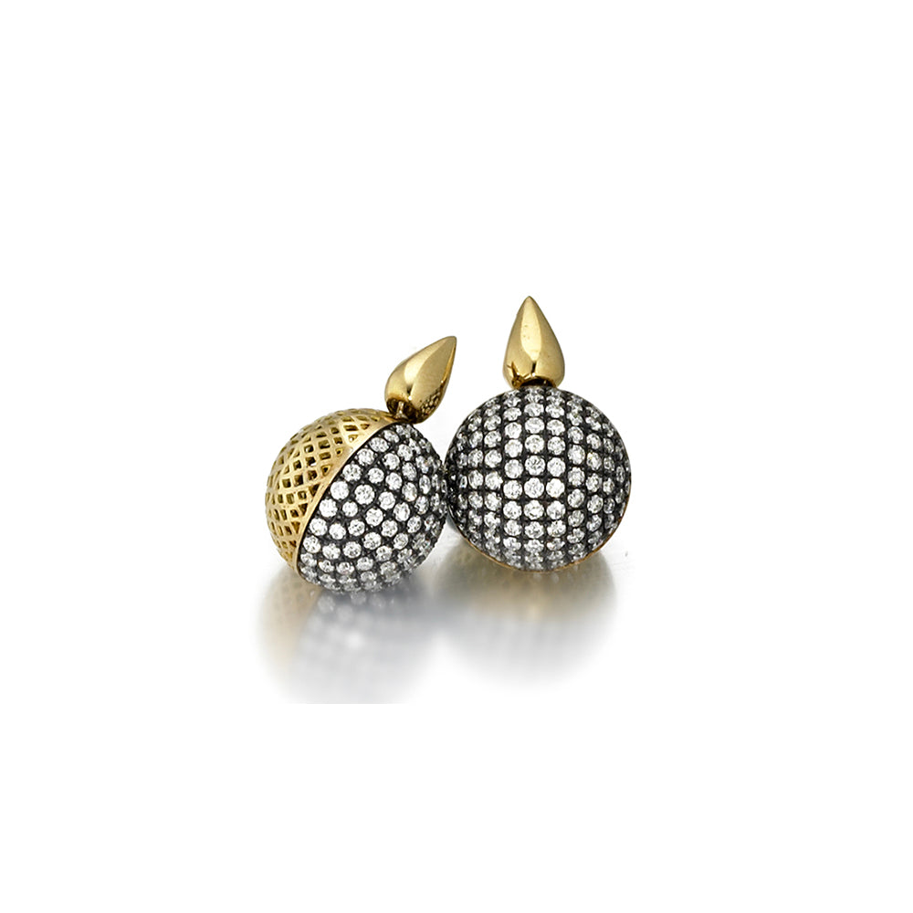 pave diamond crownwork ball earrings