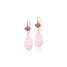 pink sapphire top clover earrings with aragonite drops