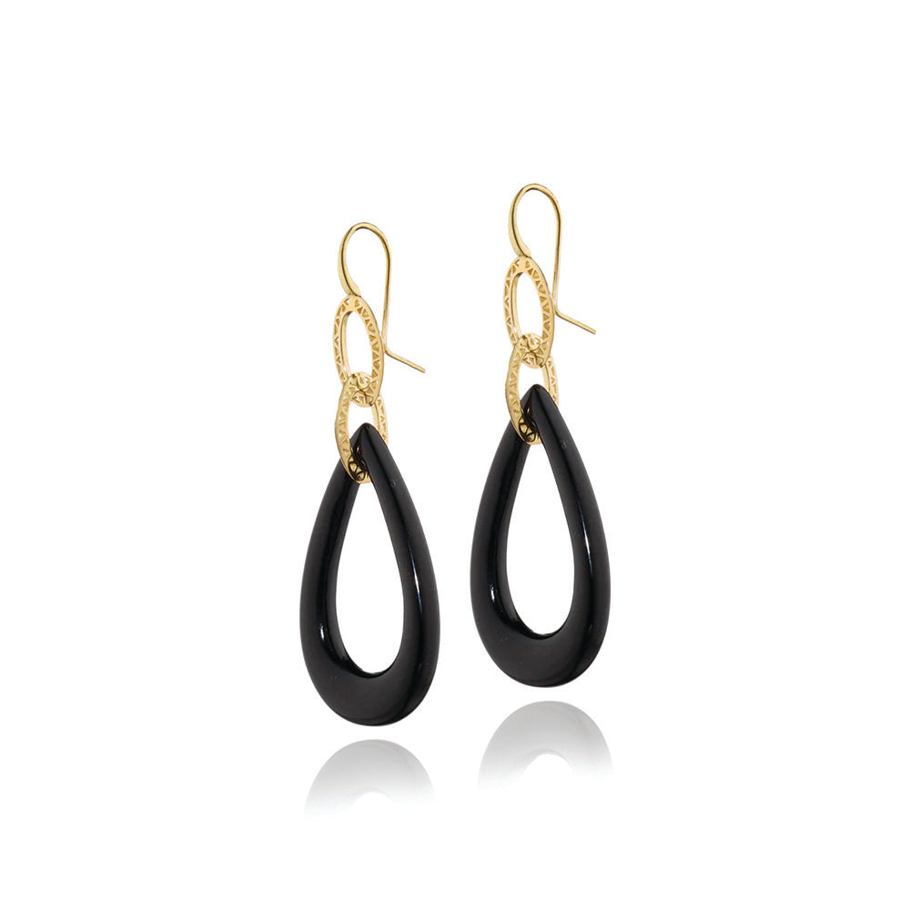 carved onyx earrings with 18k gold crownwork