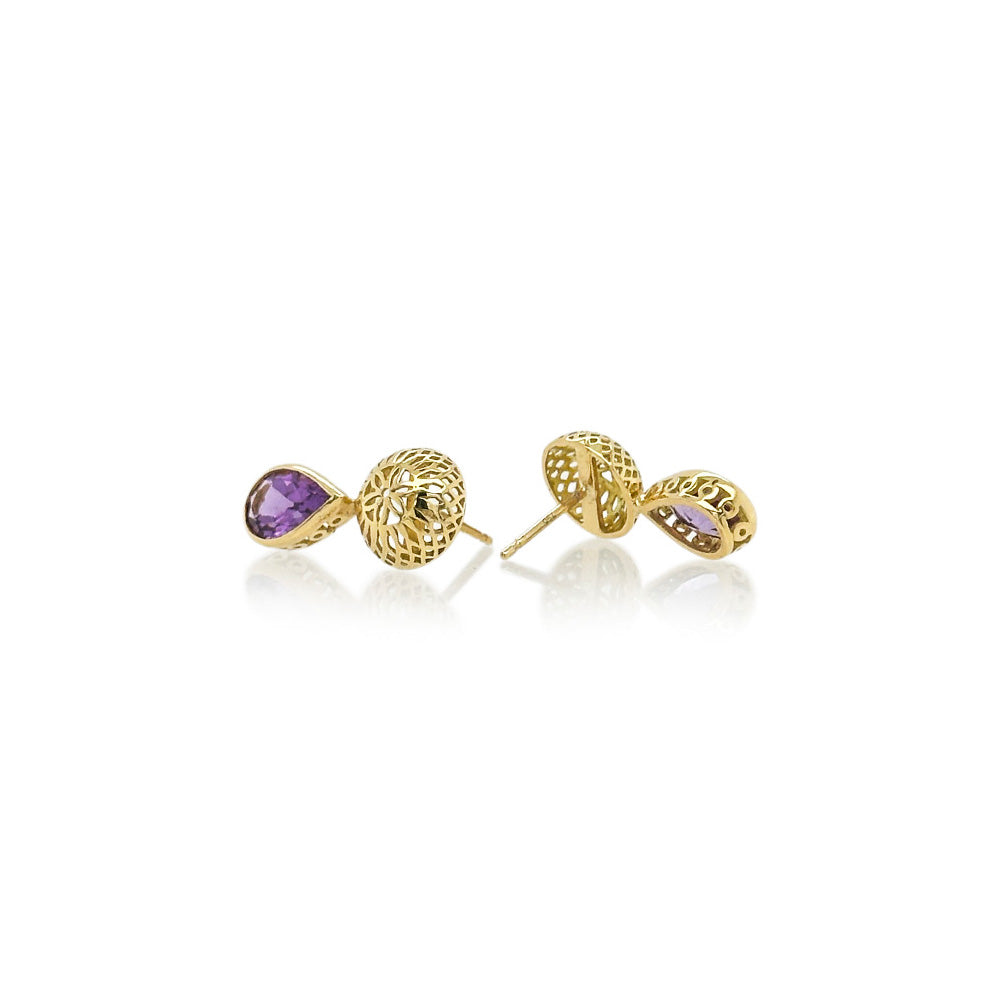 crownwork ball studs with amethysts