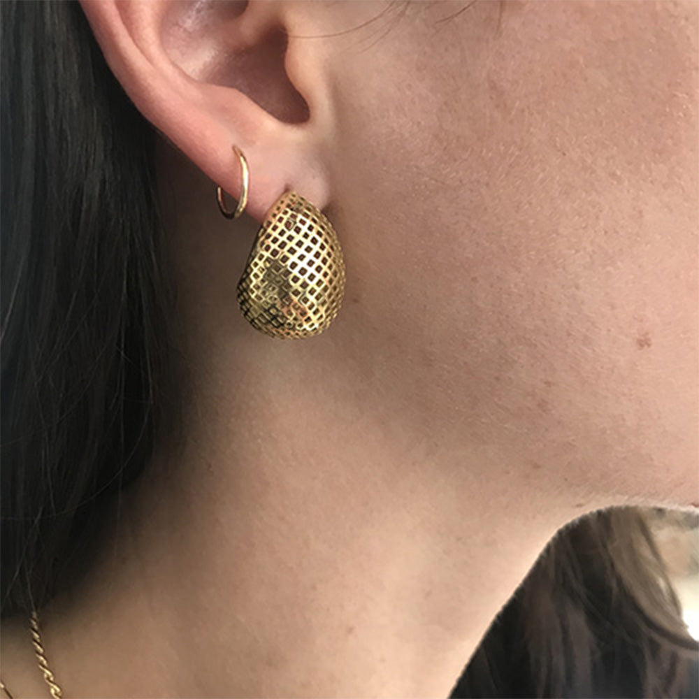 Large Crownwork "Egg" Huggie Basket Earrings