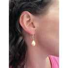 pink zircon and blush- colored fresh water pearl drop earrlings