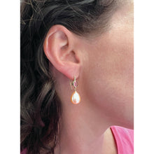 pink zircon and blush- colored fresh water pearl drop earrlings