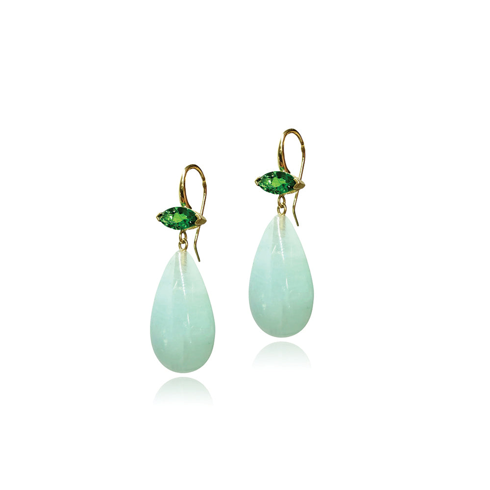 Crownwork Marquise-Set Tsavorite and Aquamarine Earrings