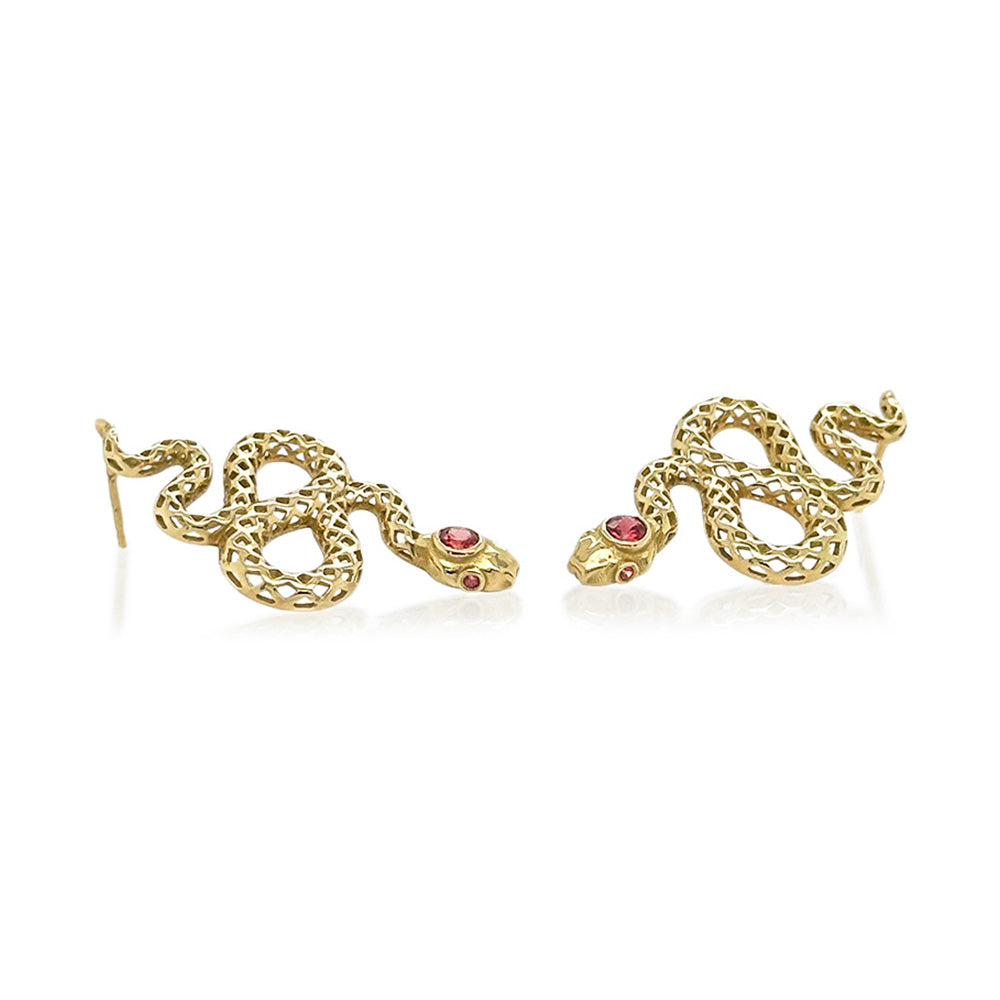 snake earrings with red sapphires