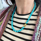 Turqouise Beaded Necklace with Medium Olive Crownwork Finials
