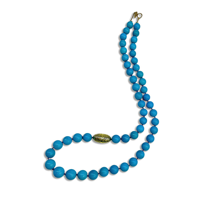 Turqouise Beaded Necklace with Medium Olive Crownwork Finials
