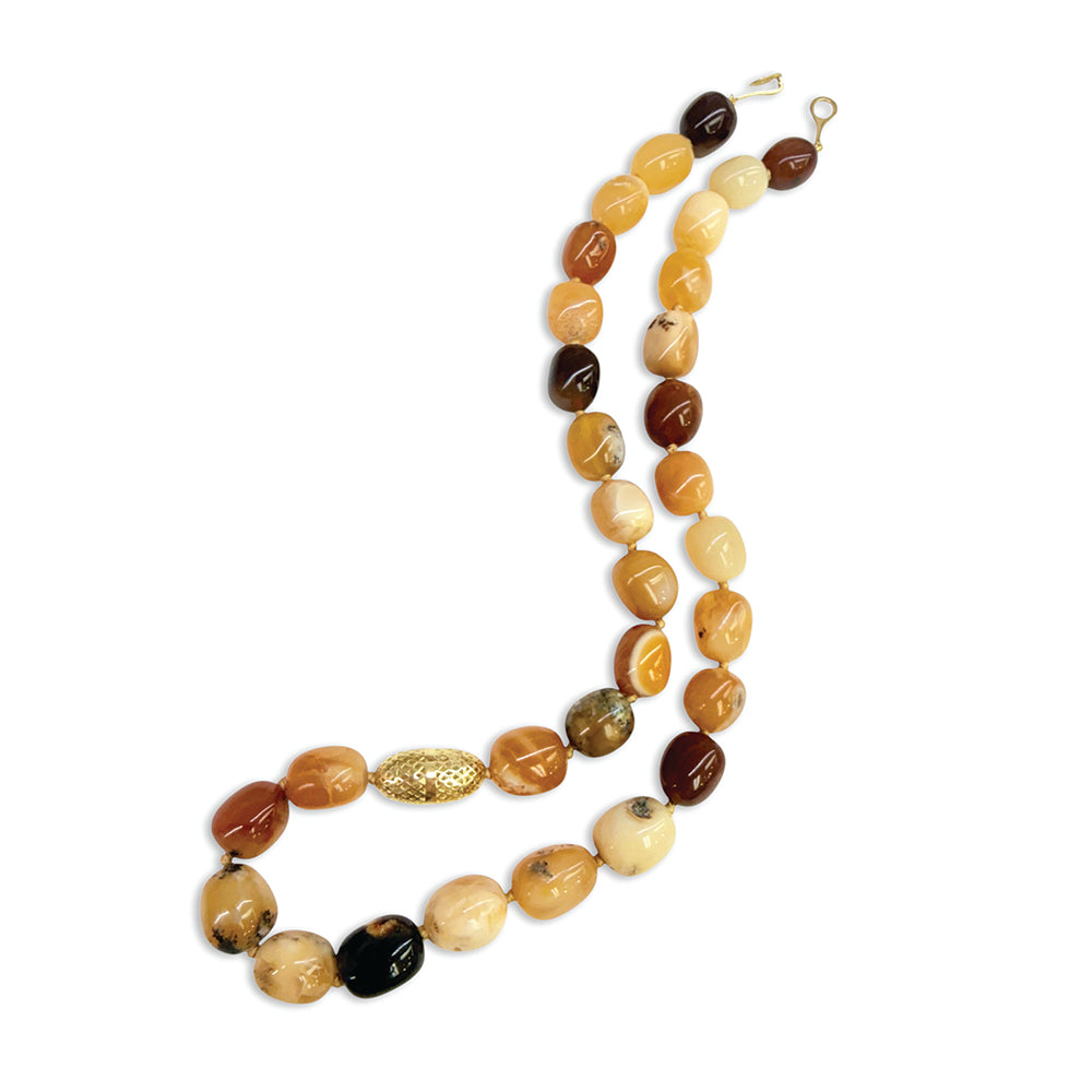 Fire Opal Beaded Necklace with 18k Olive Crownwork Finials