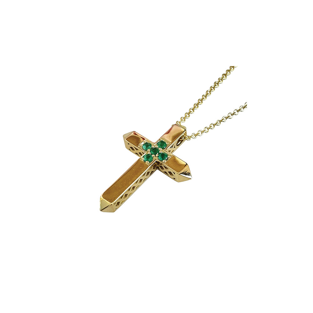 Emerald cross with crownwork in 18k gold