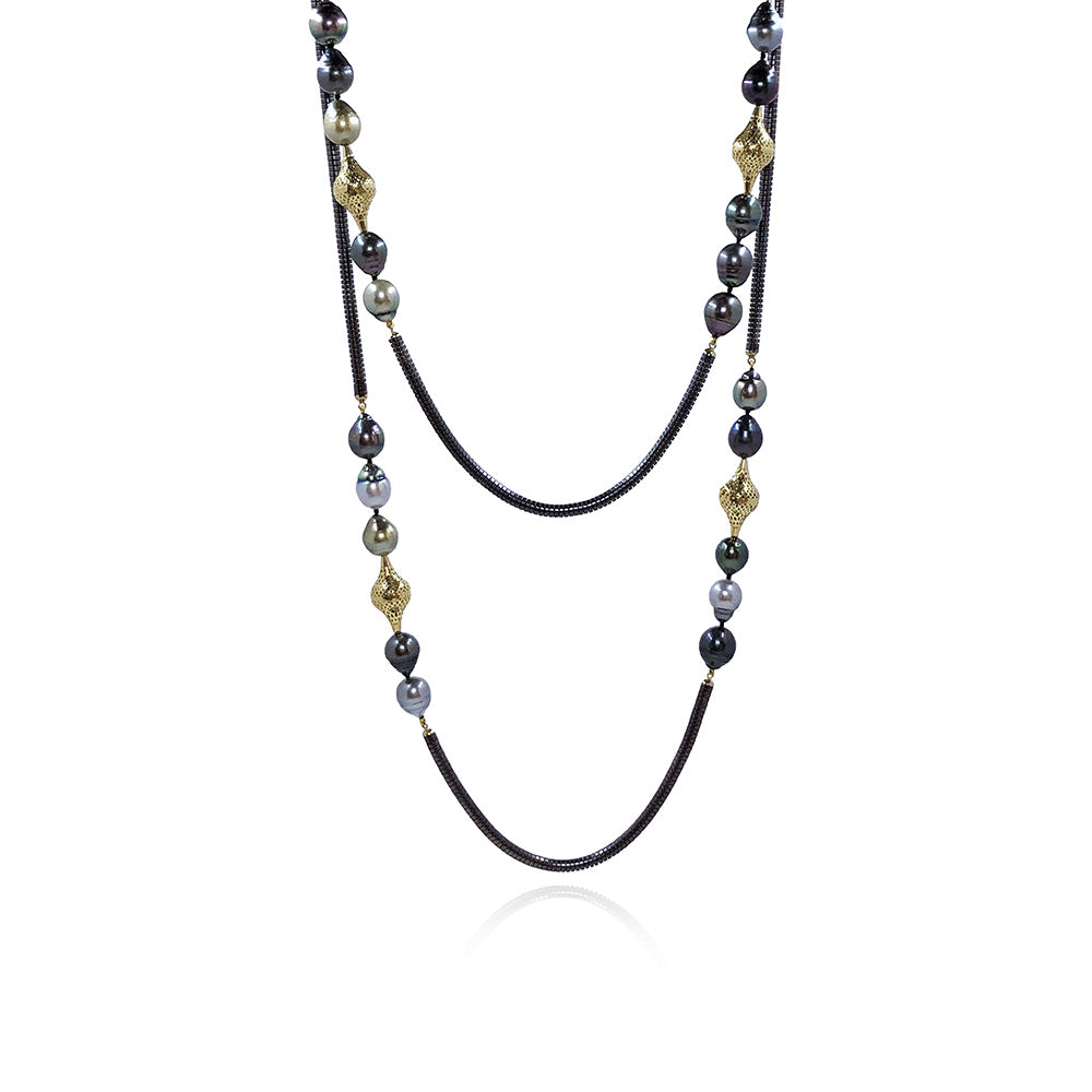tahitian pearls and oxidized sterling silver serpentine chain