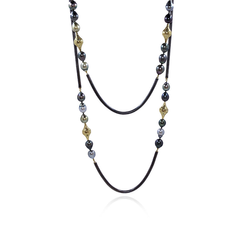 Oxidized Serpentine Chain with Tahitian Pearls