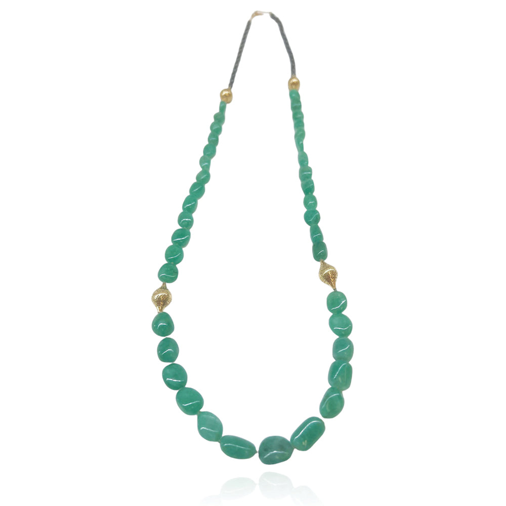 Natural Emerald Beaded Necklace with Crownwork Finials