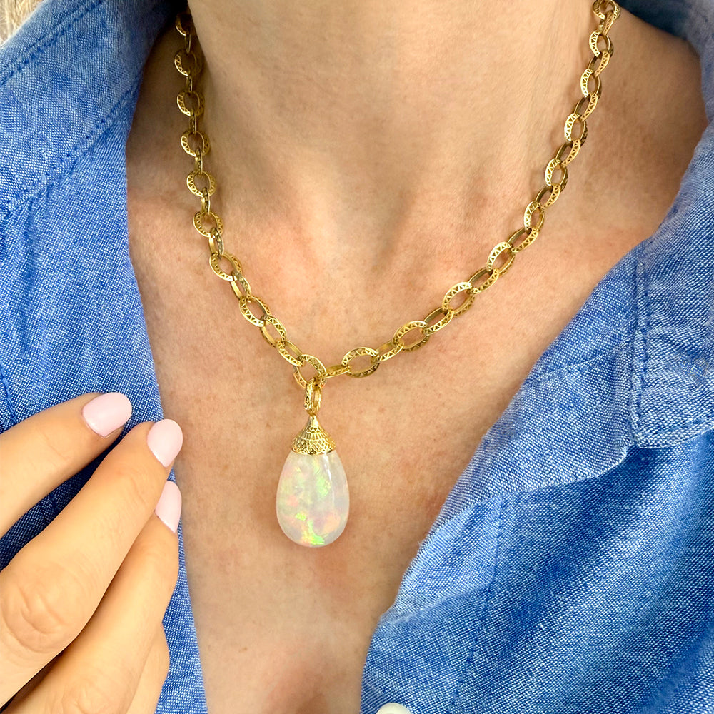 Crownwork Finial Capped Ethiopian Opal Pendant