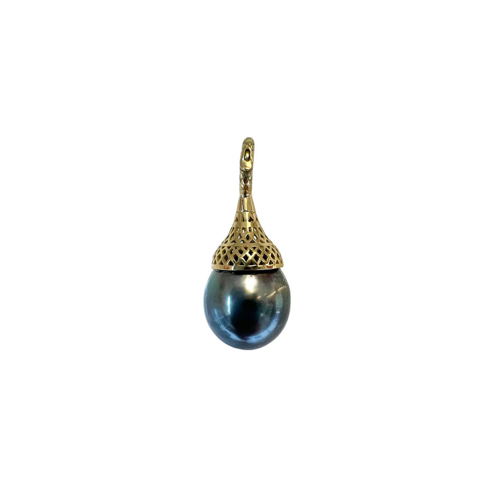 black tahitian pearl pendant with crownwork bale