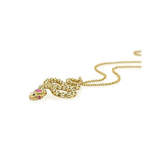 118k yellow gold crownwork snake pendant with pink sapphires