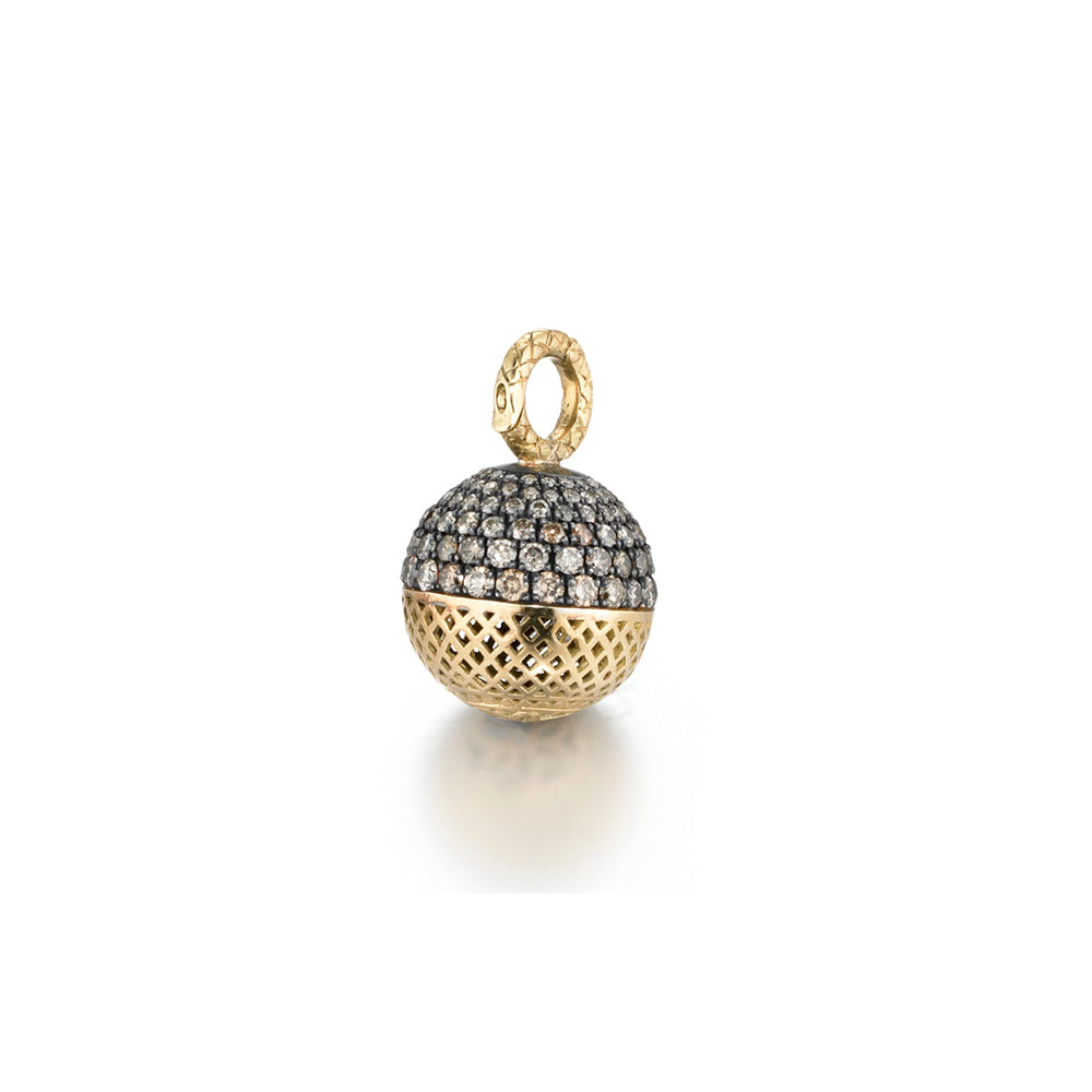 18K Yellow Gold 16Mm Crownwork Pendant with Pavé Champagne Diamond Top