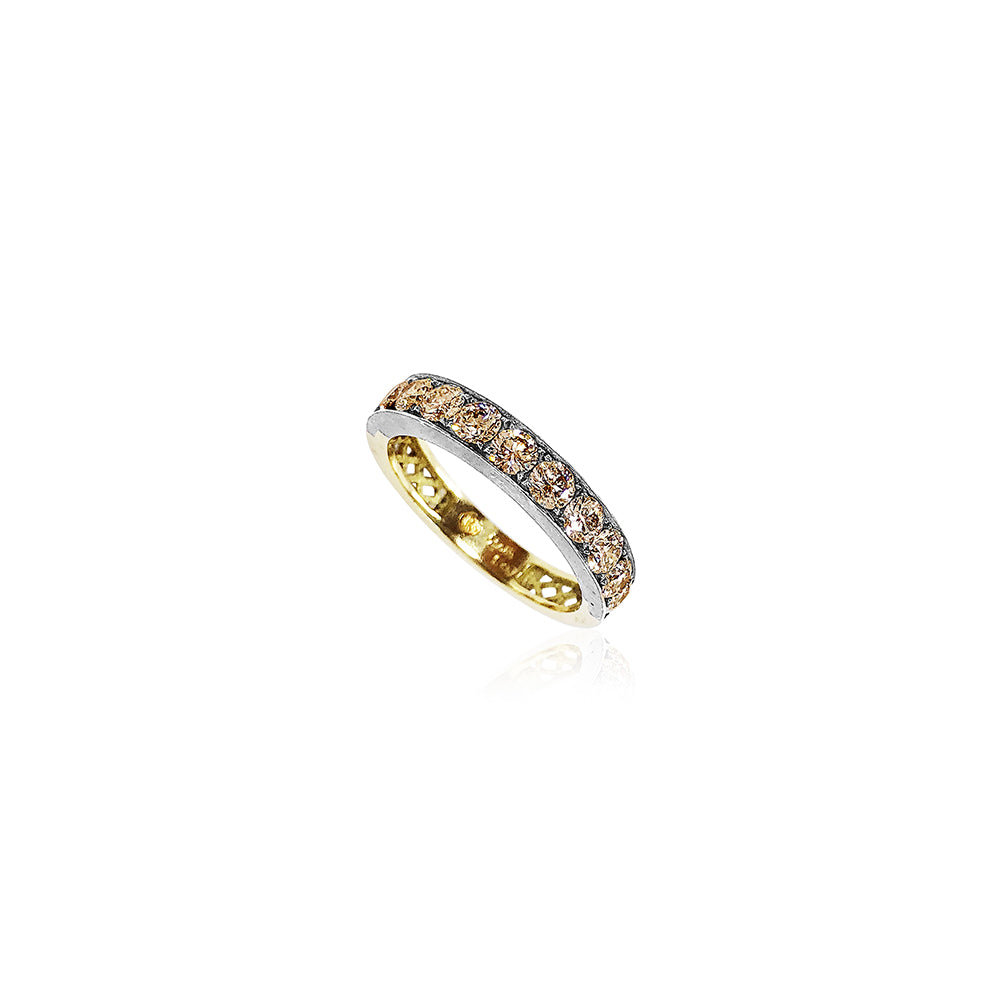 18K Yellow Gold/Oxidized Sterling Silver Stacker Band with Champagne Diamonds