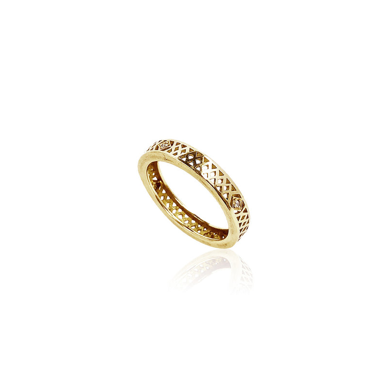 18K Yellow Gold Crownwork Stacker Band Set with 4 Diamonds
