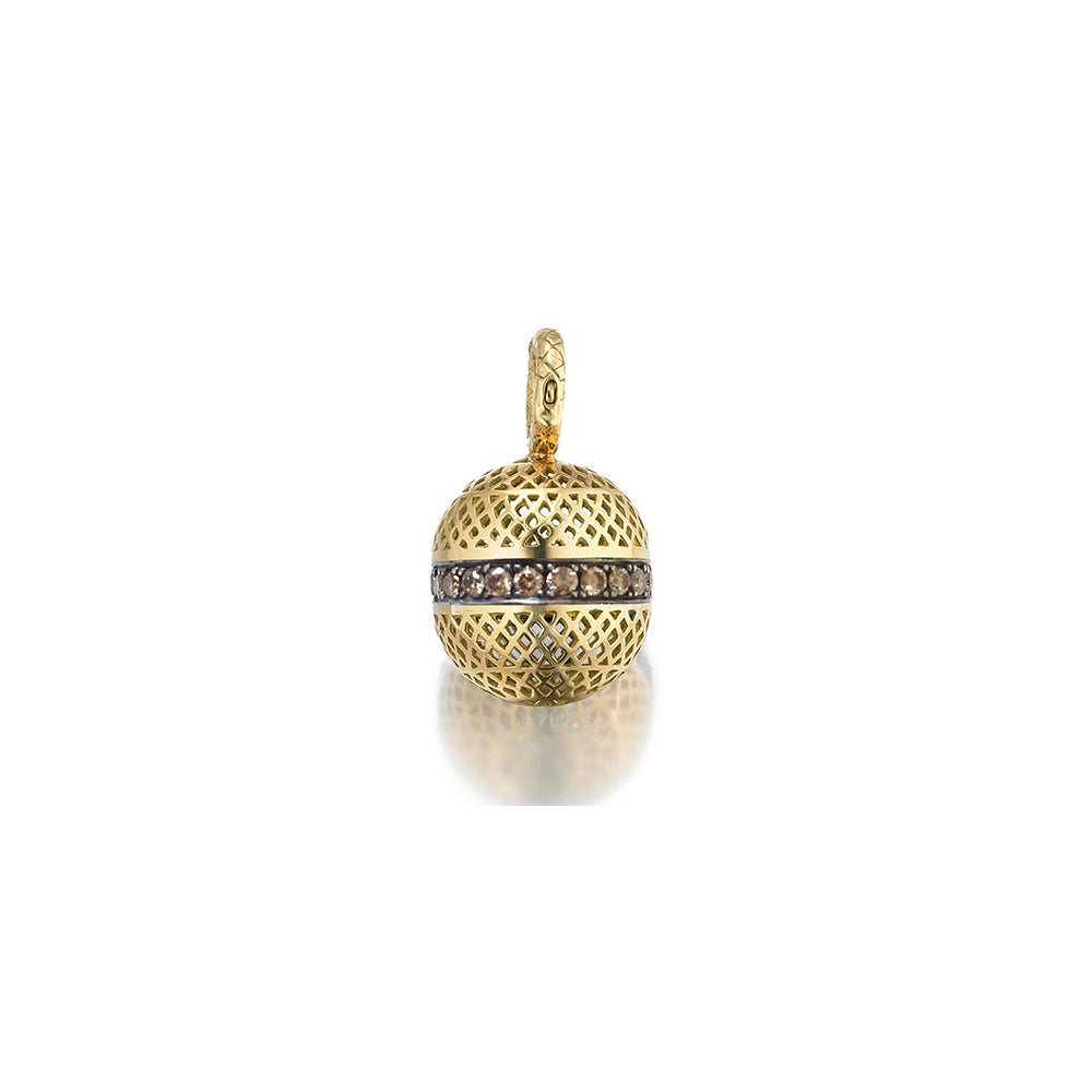 18K Yellow Gold Crownwork Ball Pendant with Pavé Champange Diamond Center