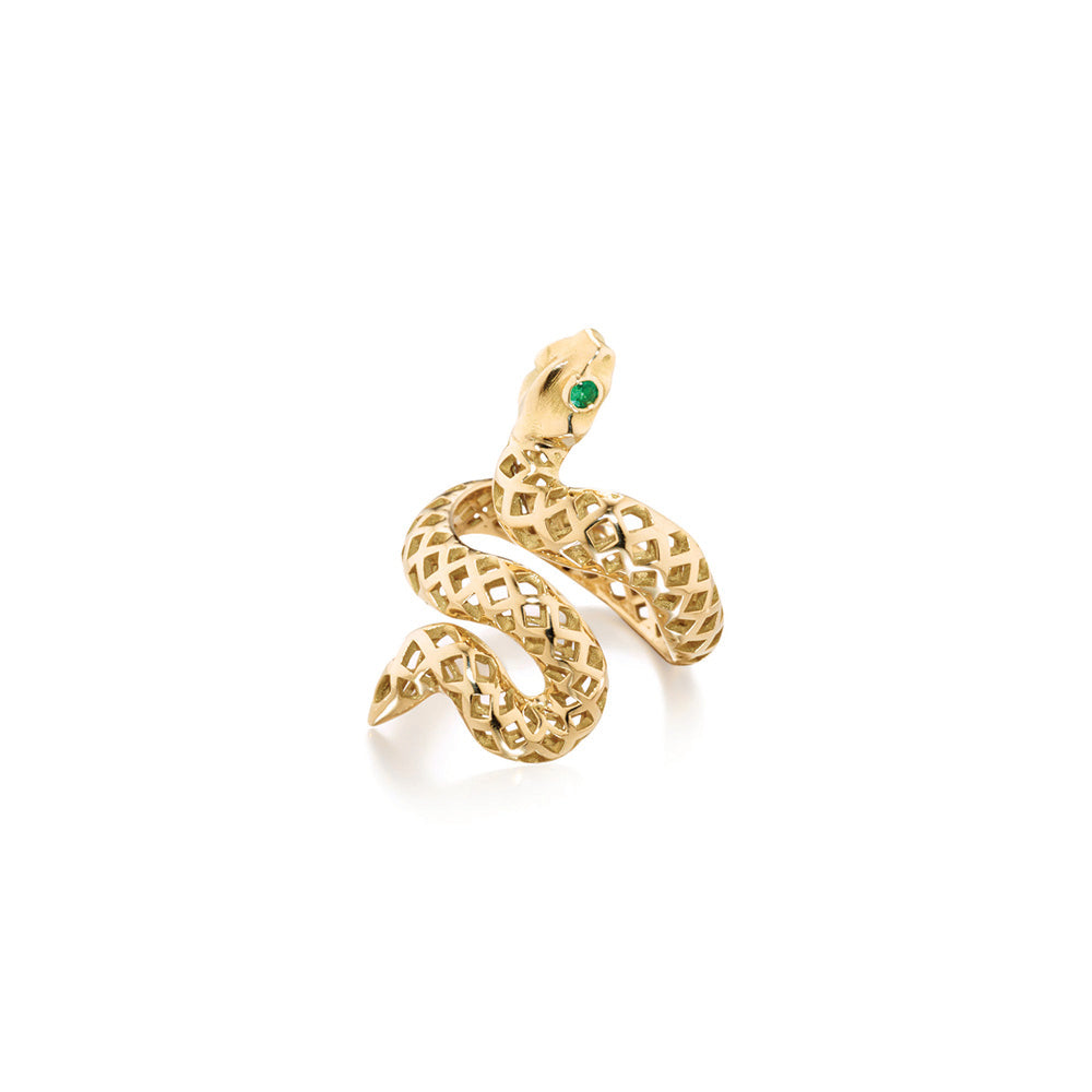 snake ring with emerald eyes