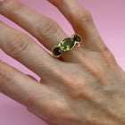Three Stone Scallop Ring with Green Tourmalines