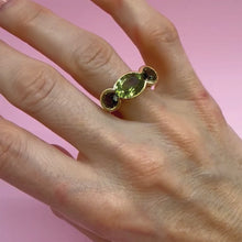 Three Stone Scallop Ring with Green Tourmalines