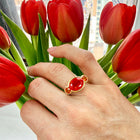 Three Stone Scallop Ring with Orange Sapphires