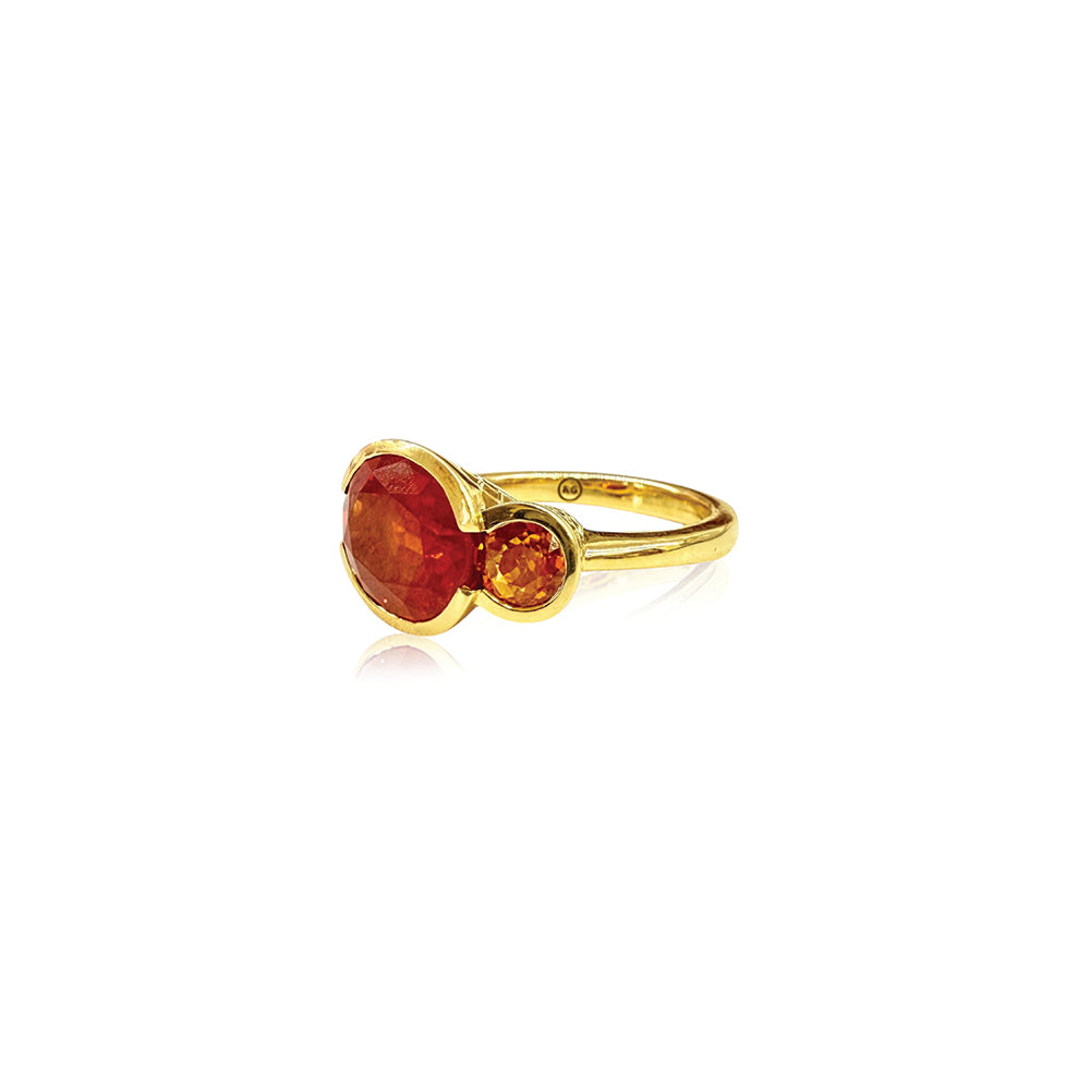Three Stone Scallop Ring with Orange Sapphires