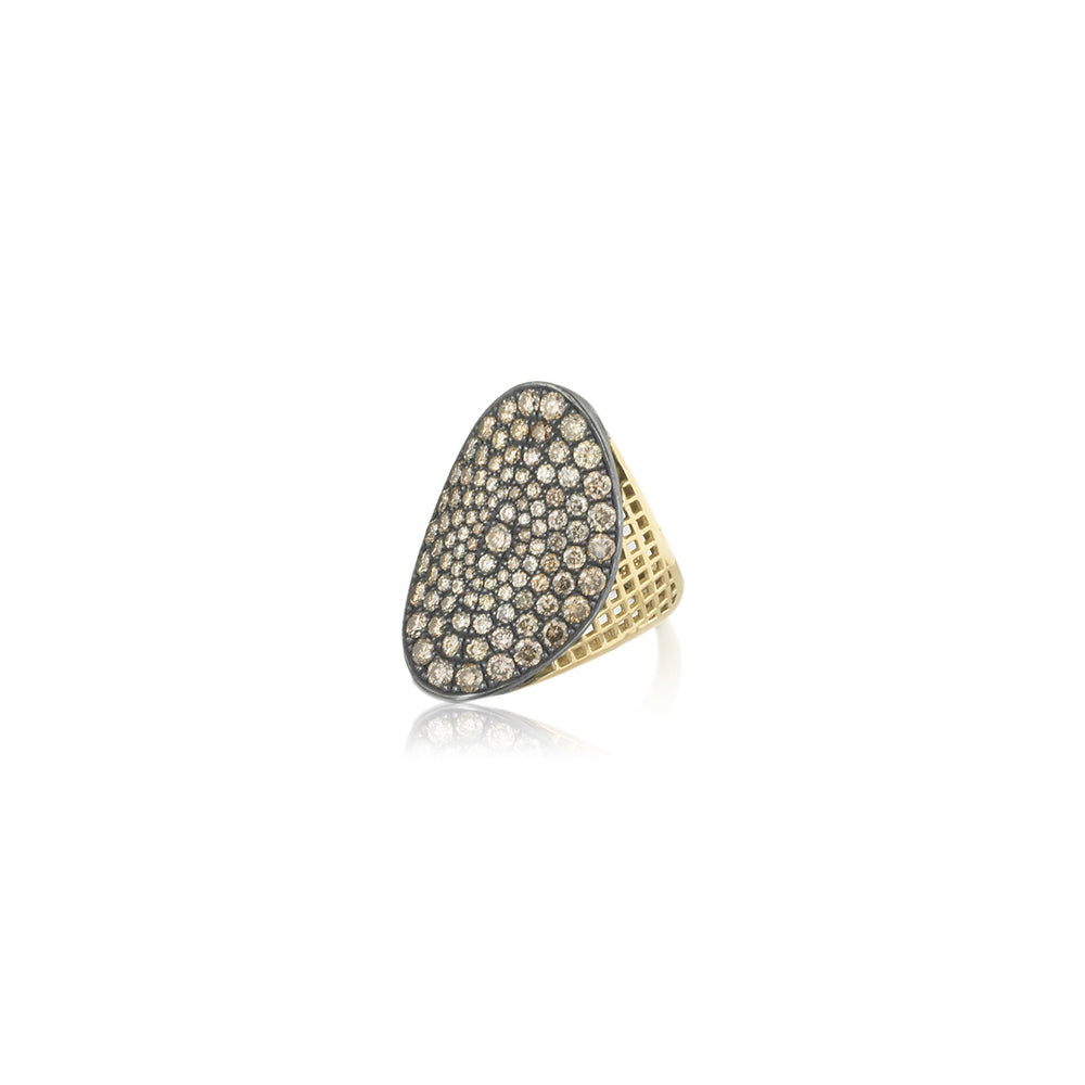 18K Yellow Gold/Oxidized Sterling Silver Crownwork Regency Ring with Champagne Diamonds