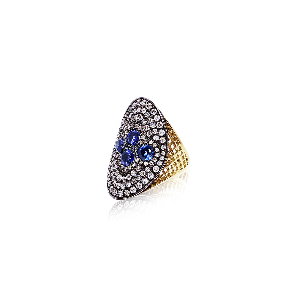Crownwork Regency Ring with Natural Ceylon Sapphires and Diamonds