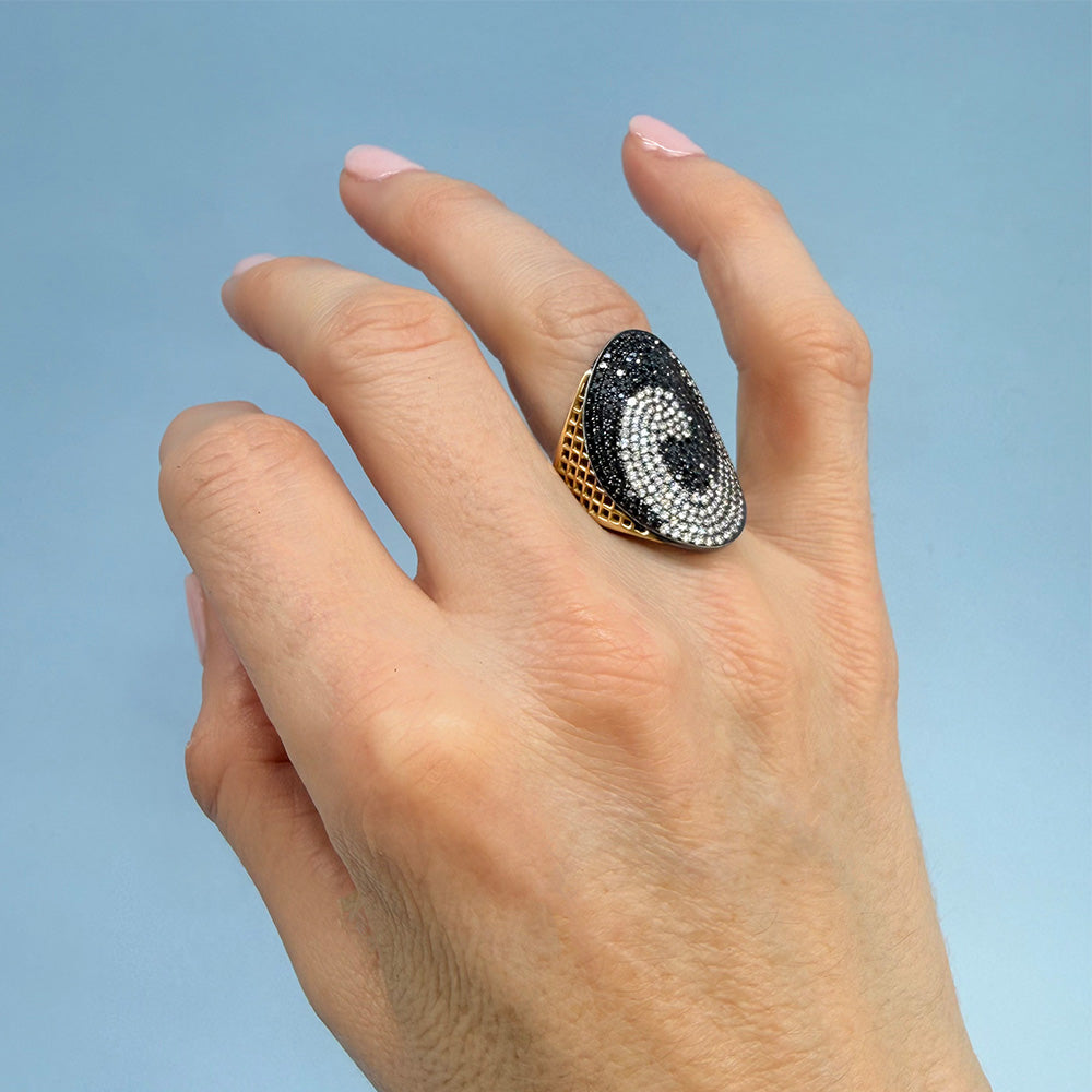 Crownwork Regency Ring with Black and White Diamonds