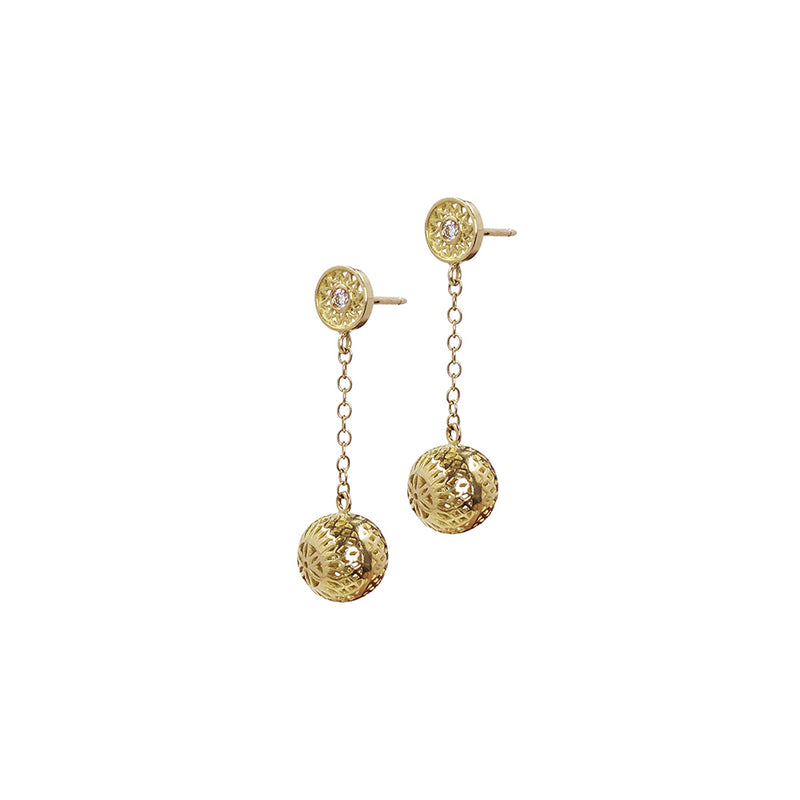 Crownwork Stud Earrings with Diamonds and Ball Drops