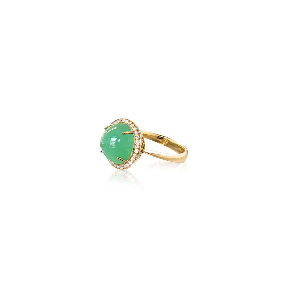 Chrysoprase and Diamond Halo Ring