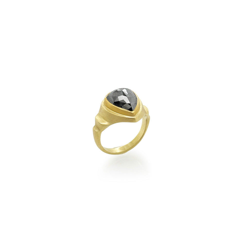 Pear-shaped, rose-cut black diamond ring