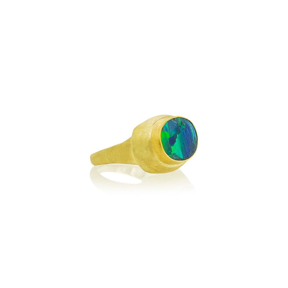 East/West Austalian black opal ring