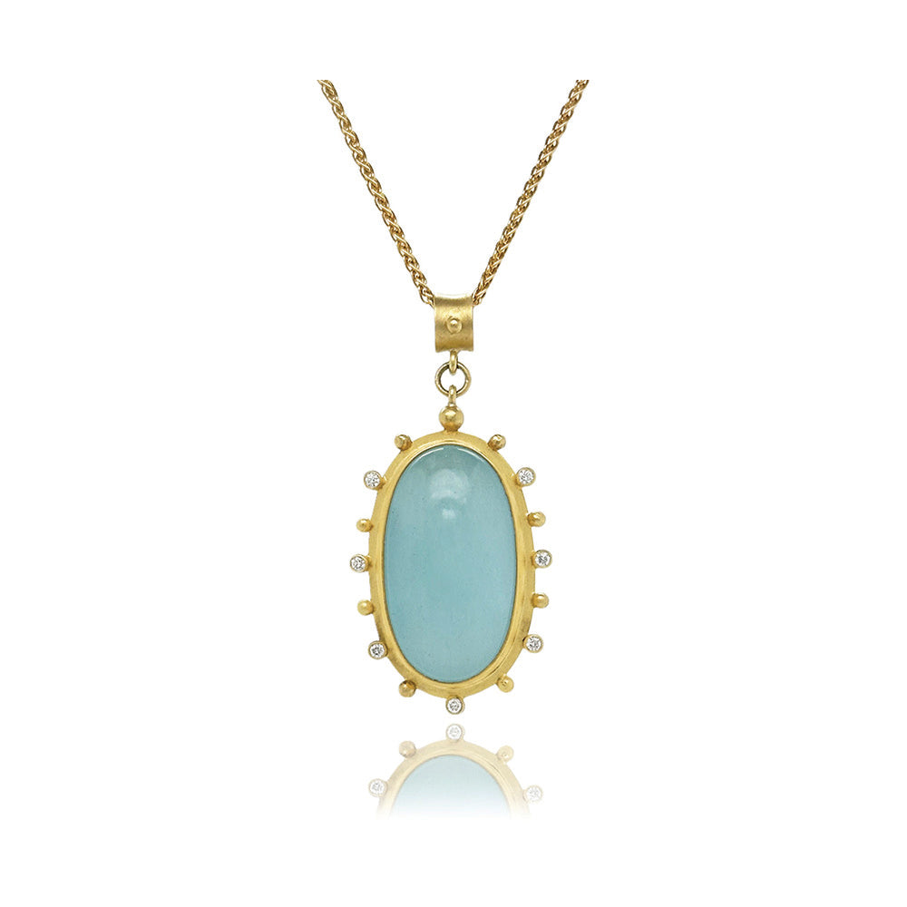 Large Oval Aquamarine pendant with diamonds