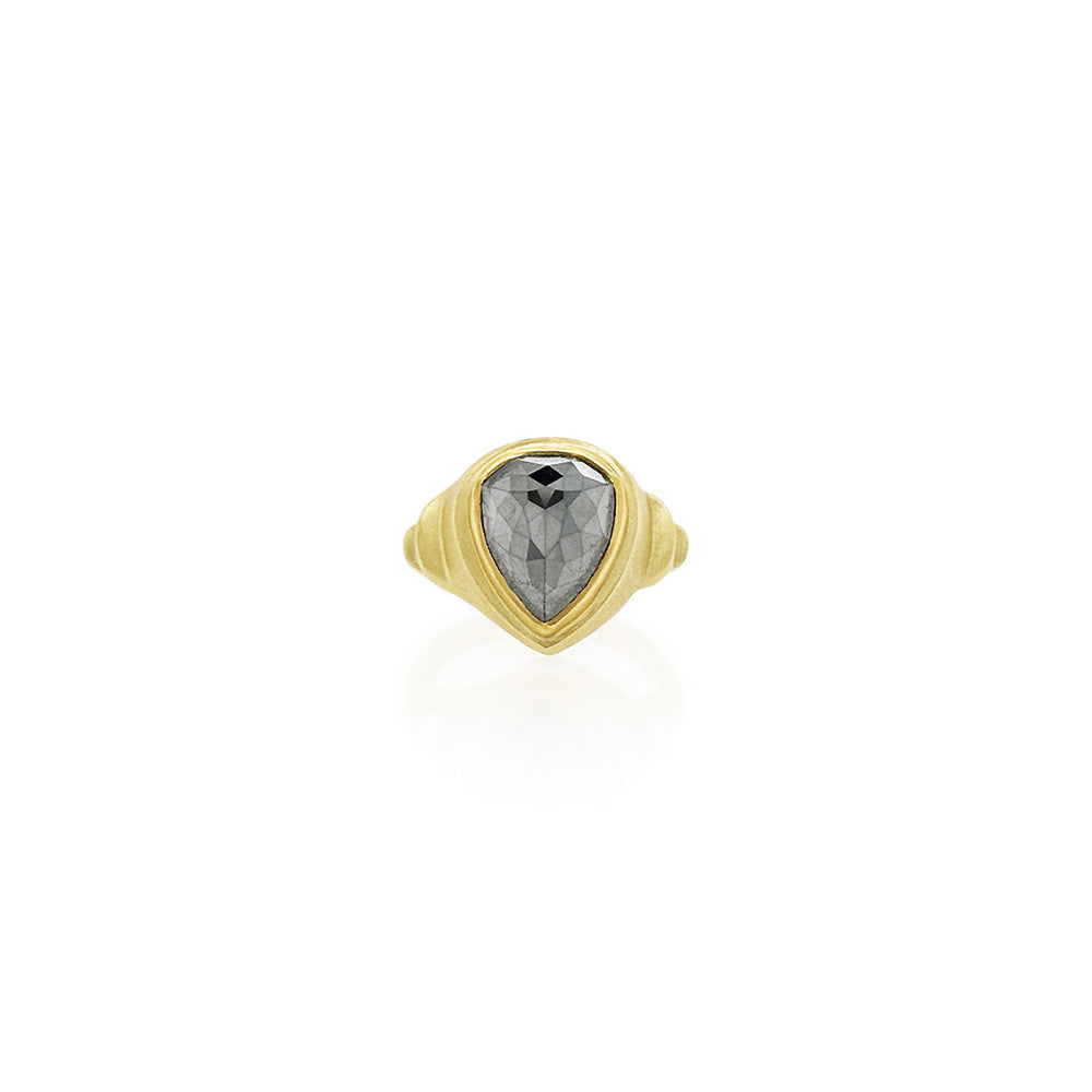 pear-shaped, rose-cut black diamond ring