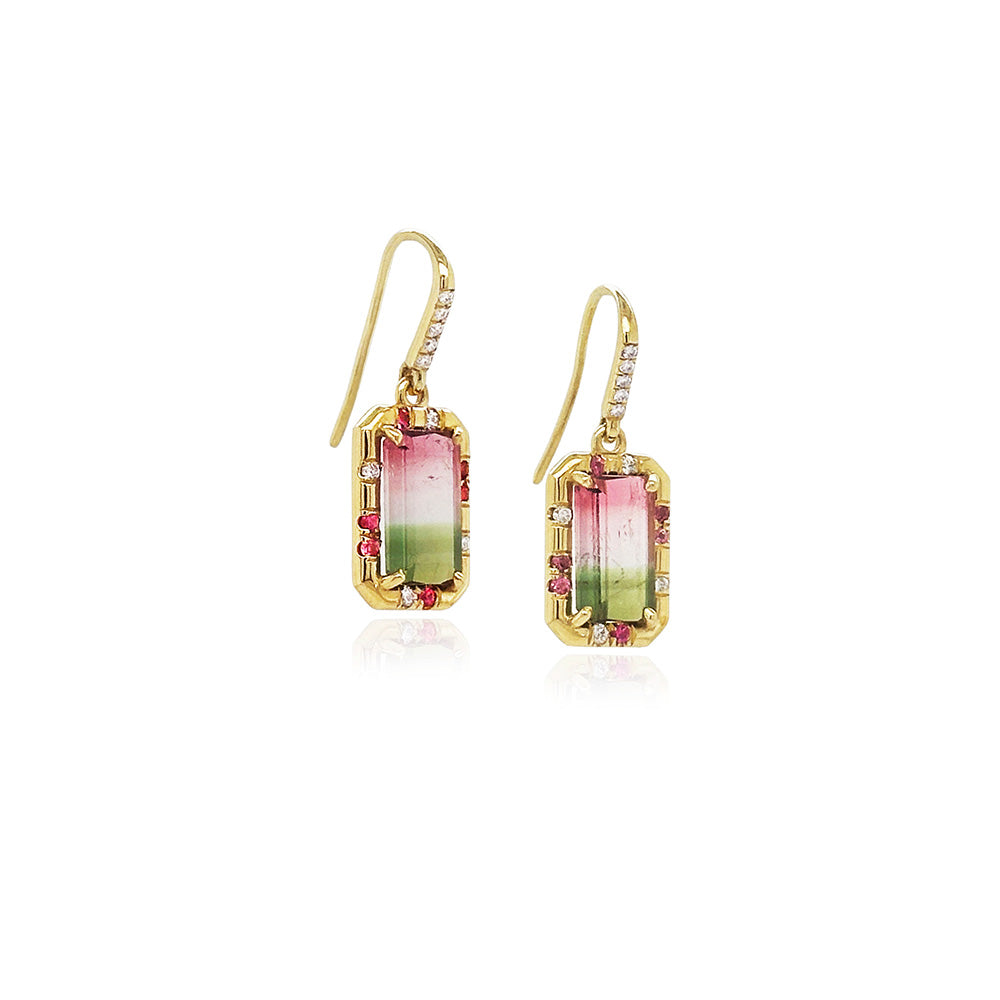 "Sprinkle" Earrings with Watermelon Tourmaline, Sapphire and Diamonds