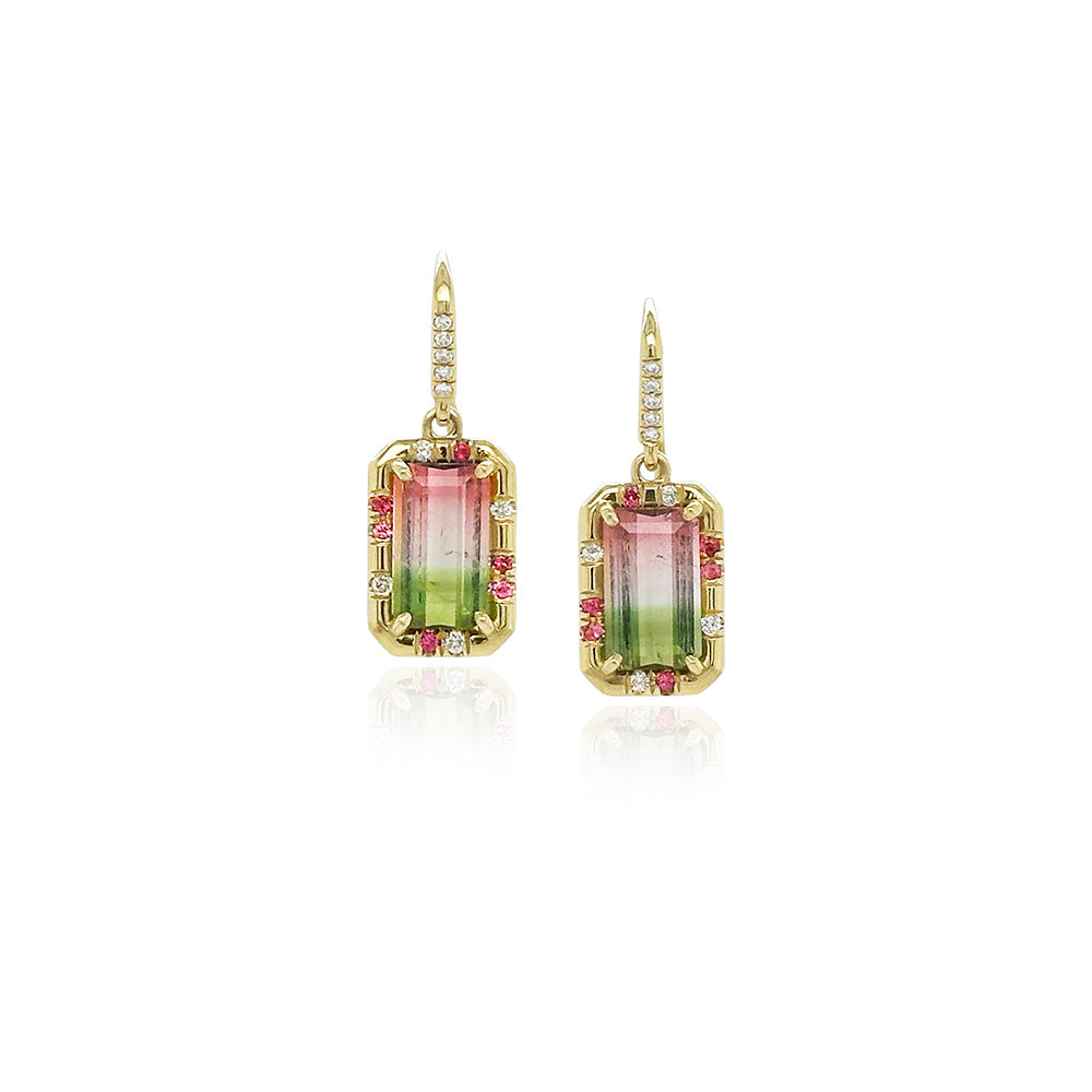 "Sprinkle" Earrings with Watermelon Tourmaline, Sapphire and Diamonds