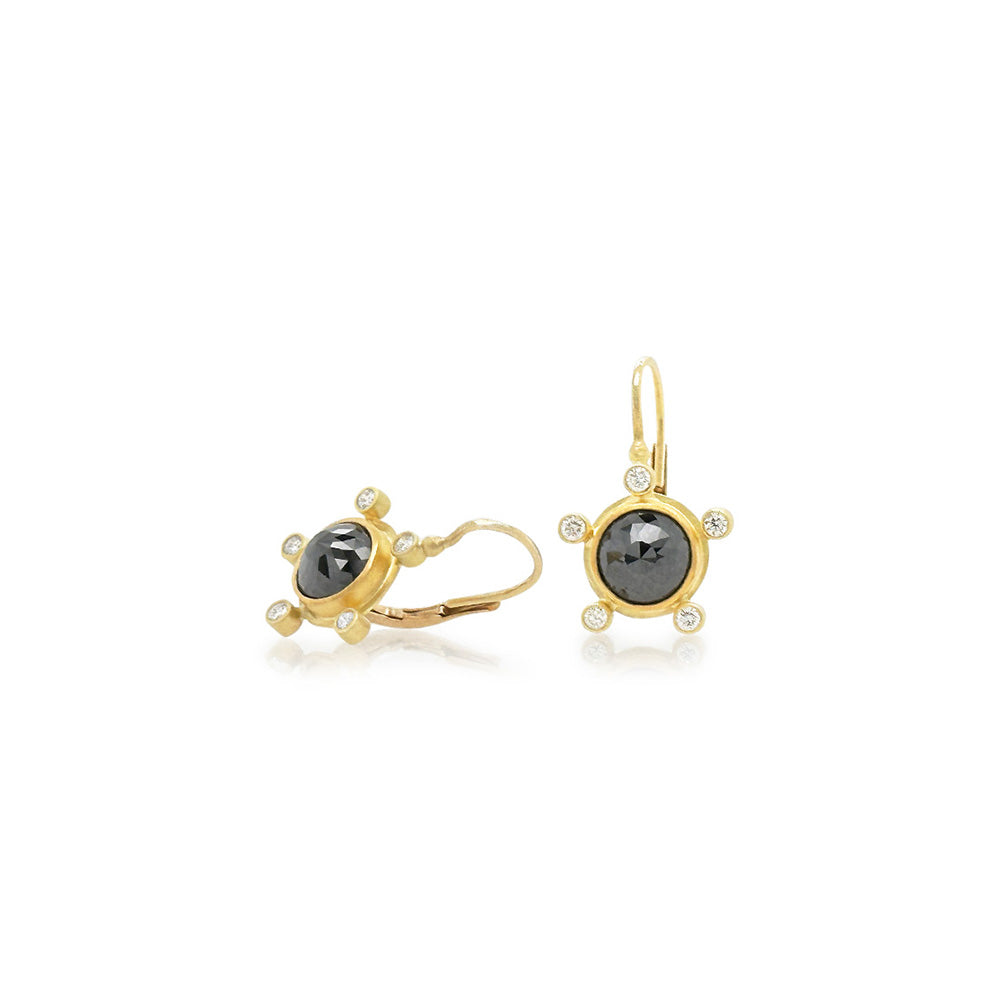 Rosecut black diamond earrings with vs white diamonds