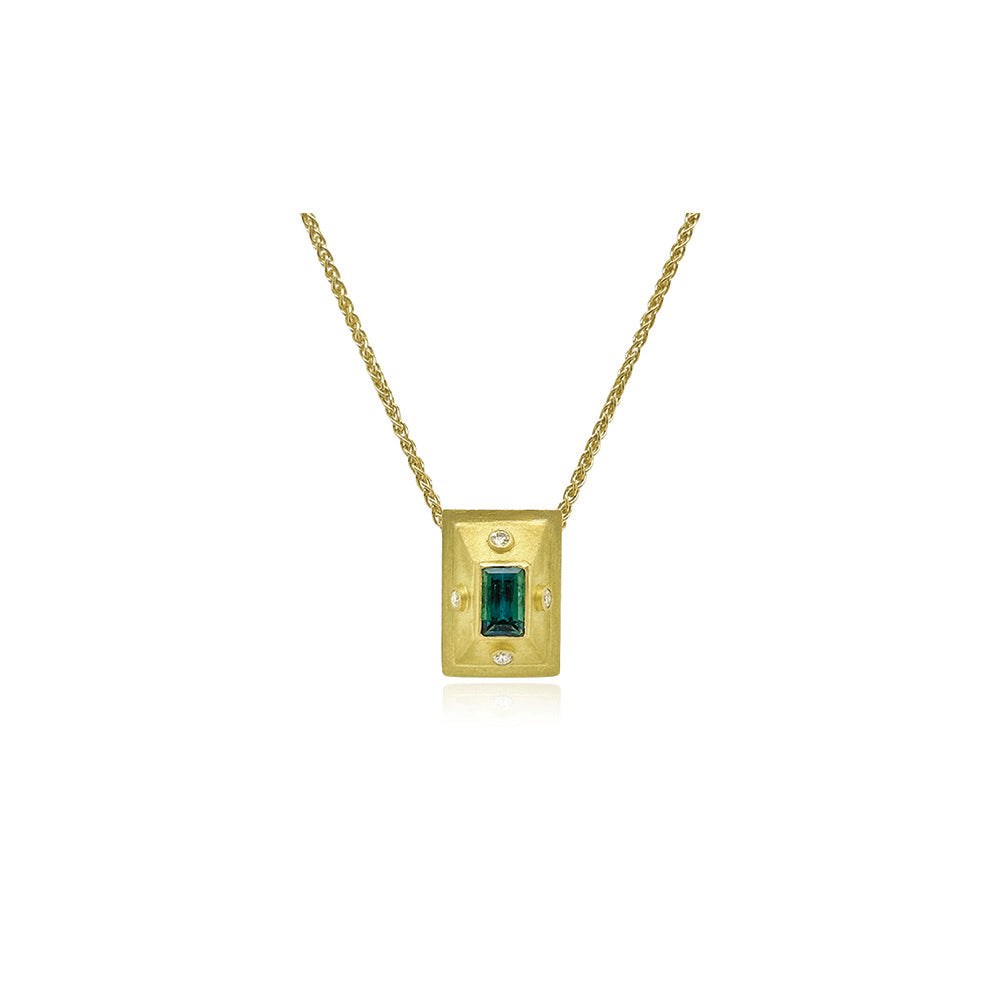 Rectangular blue green tourmaline pendant