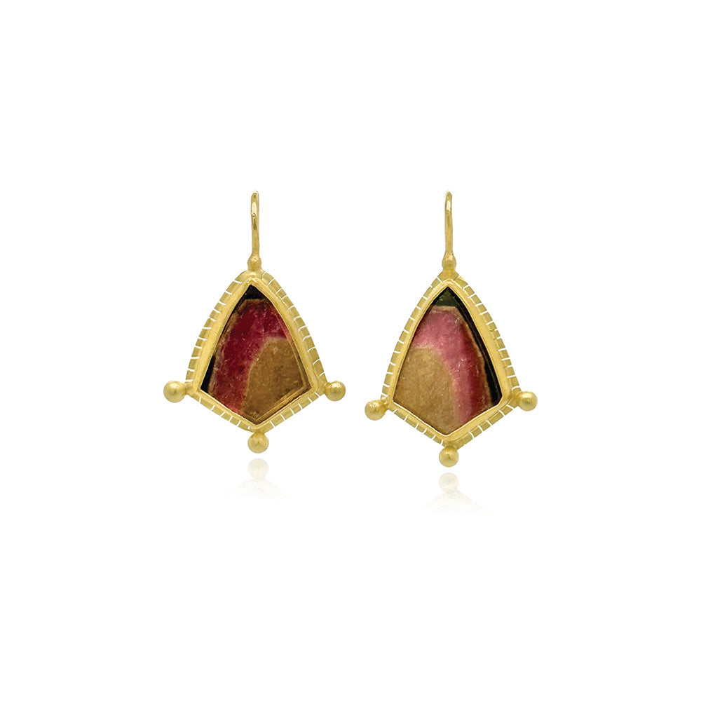 watermelon tourmaline slice earrings