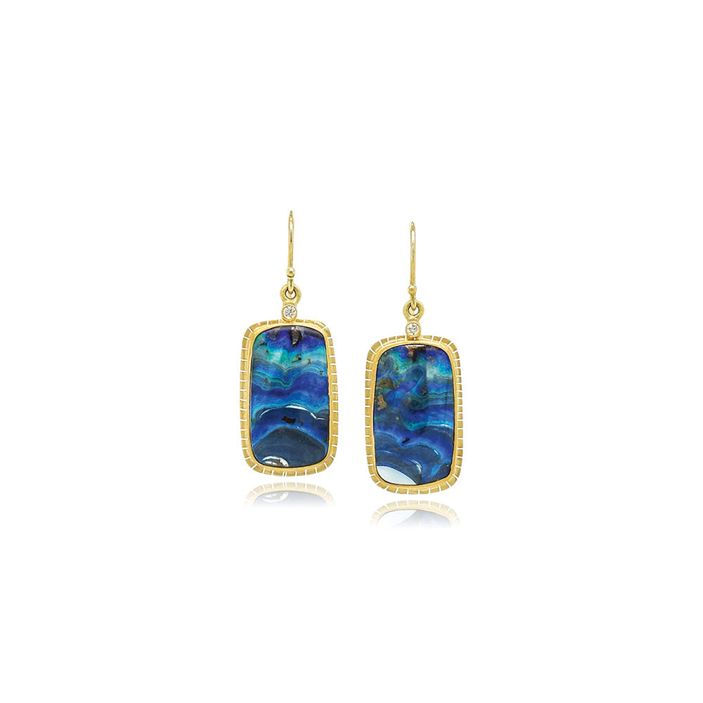 Elongated Australian boulder opal earrings with diamonds