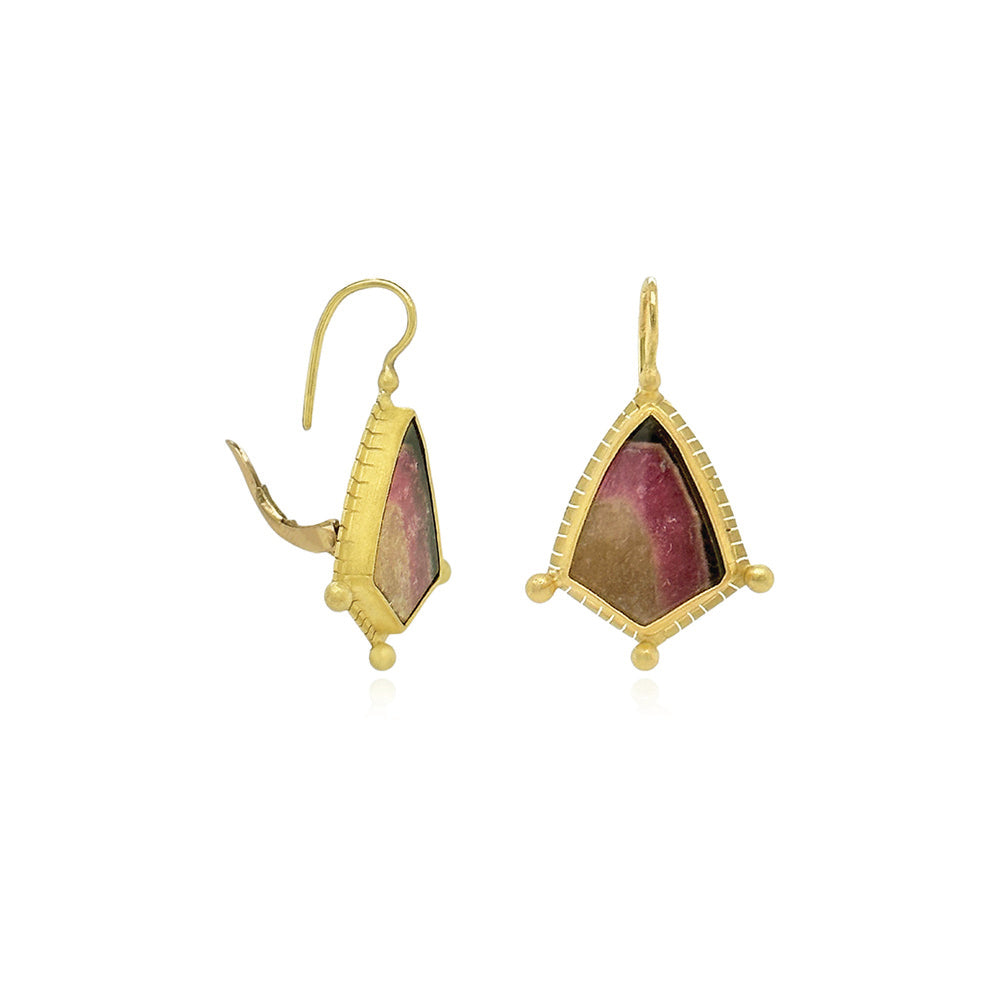 Watermelon Tourmaline Slice Earrings