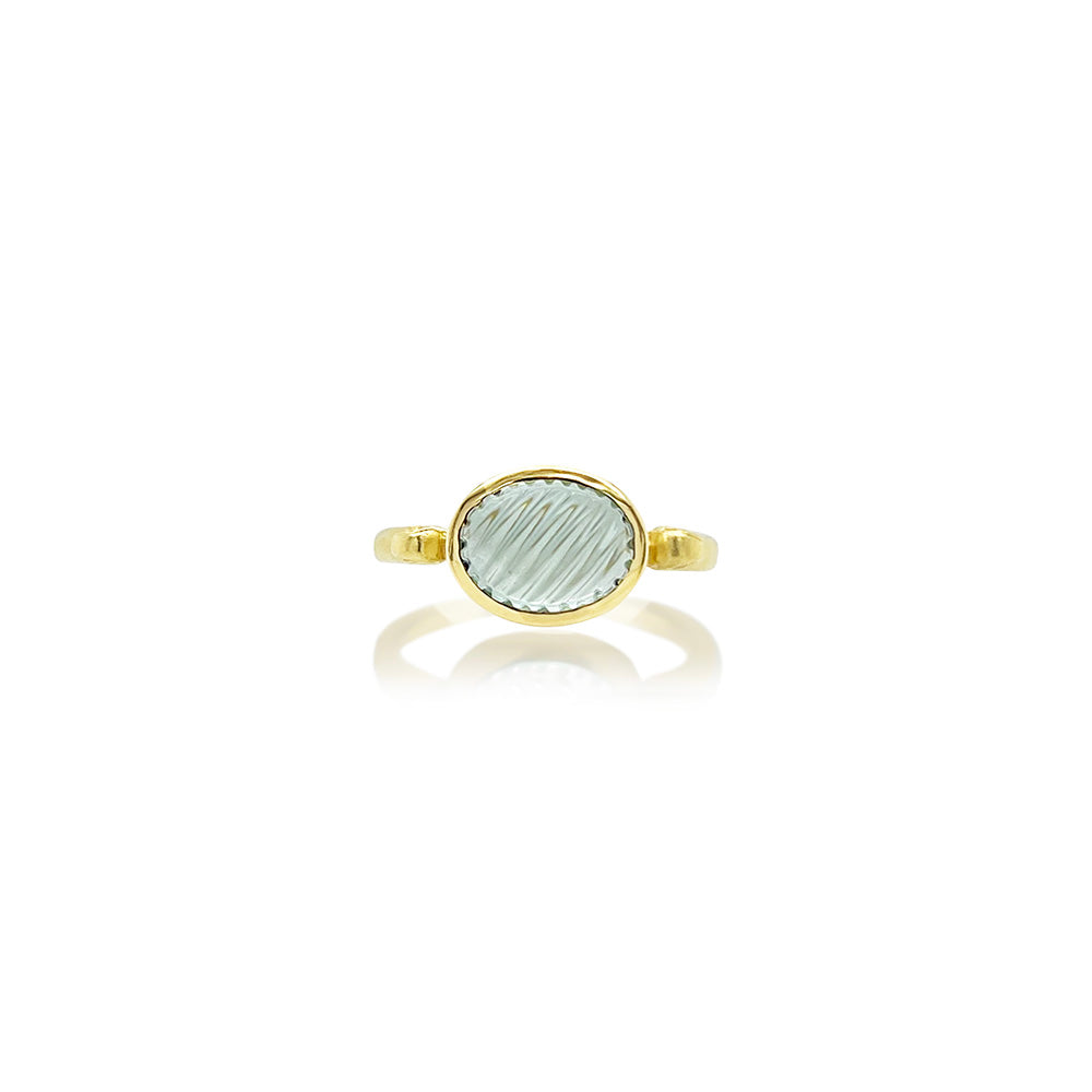 Ring of Fire with Carved Aquamarine