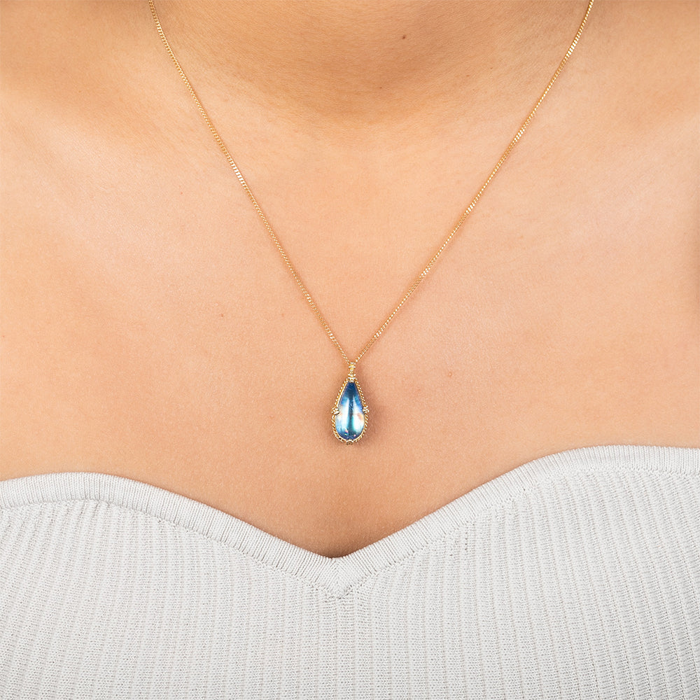 One-Of-A-Kind Blue Flash Moonstone Necklace