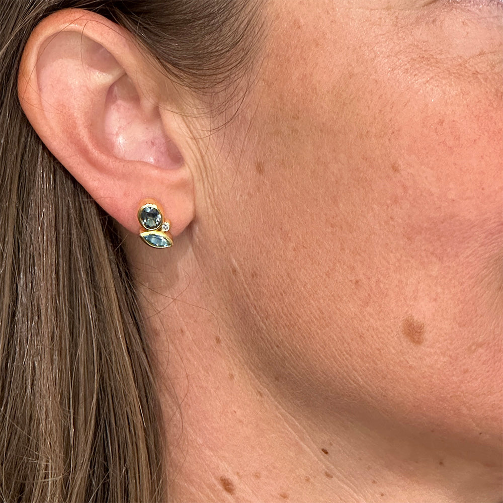 Spinel, aquamarine and diamond stud earrings